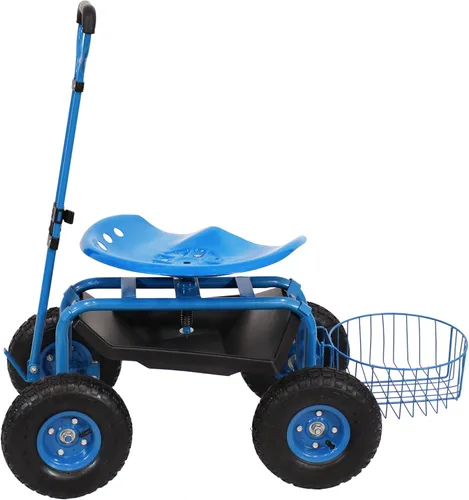 Miniatura 9 de Sunnydaze Carrito de jardín con ruedas - Taburete de jardín con ruedas - Asiento de jardinería con ruedas con mango extensible - Asiento giratorio