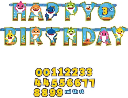 Miniatura 3 de Cartel de feliz cumpleaños de Baby Shark con texto en inglés «Add An Age – 10.5 x 10 pulgadas (paquete de 1) – Decoración de papel multicolor
