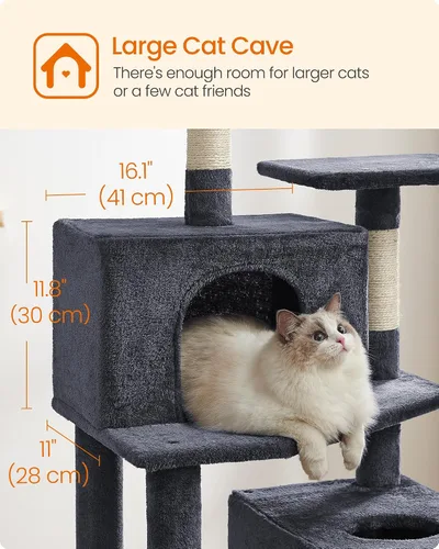 Miniatura 6 de Feandrea - Árbol para gatos de varios niveles para interiores, torre para gatos tipo condominio con 4 postes para rascar, 2 posaderos, hamaca y Gris