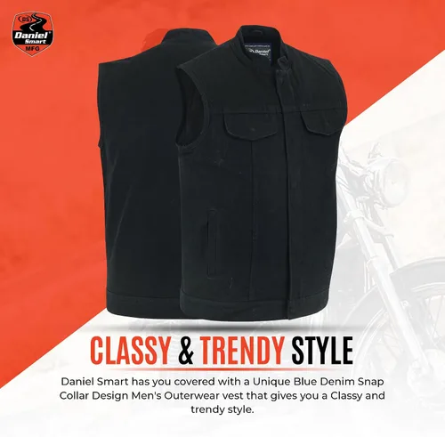Miniatura 6 de Daniel Smart Men Denim Vest Scoop Collar Motorcycle Vest for Men with Inside Carry Pockets & Hidden Zipper