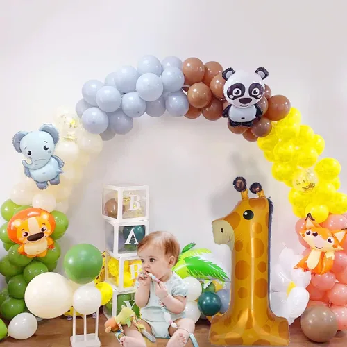 Miniatura 6 de Globos de jirafa para el primer cumpleaños de 40 pulgadas, globo grande número 1, decoraciones de cumpleaños salvaje, suministros de primera fiesta