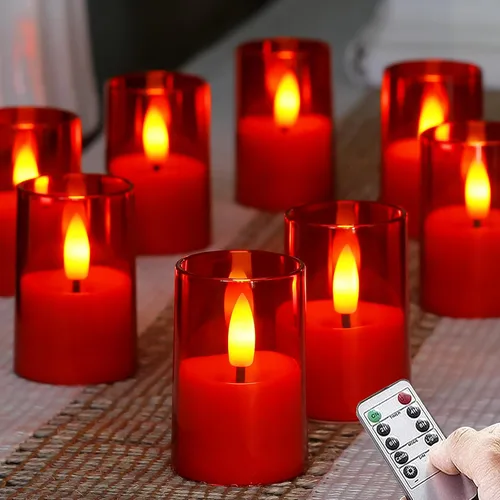 Velas sin llama pequeñas de luz LED para té, votiva acrílica operada a batería 1.7" x 2.5" con control remoto y temporizador, paquete de 8 velas