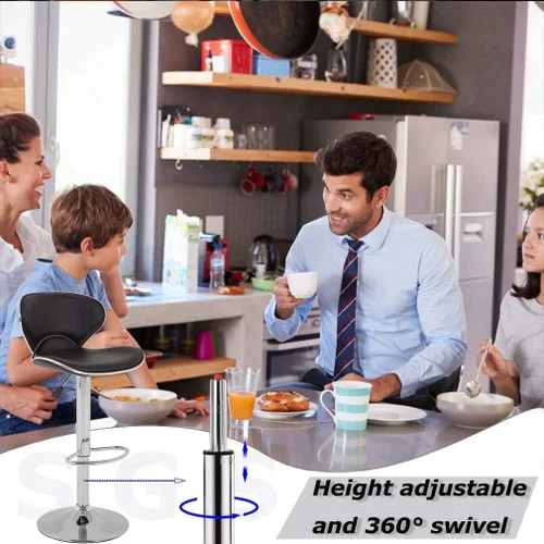 Miniatura 6 de Juego de 2 taburetes de bar, sillas de bar de altura de mostrador, taburetes de bar modernos ajustables con respaldo y reposapiés, taburetes de Negro