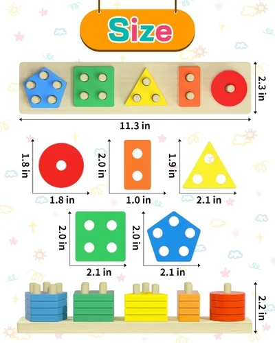 Miniatura 6 de Zartores Juguetes Montessori para niños y niñas de 1, 2 y 3 años, juguetes clasificadores de formas de madera para edades de 2 a 4 años
