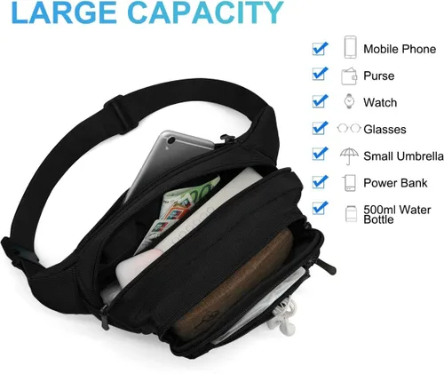 Miniatura 2 de Riñonera Bolsa de Cintura Riñonera para Hombres y Mujeres Bolsa de Cadera con Correa Ajustable para Exteriores Entrenamiento Viajes Casual Correr