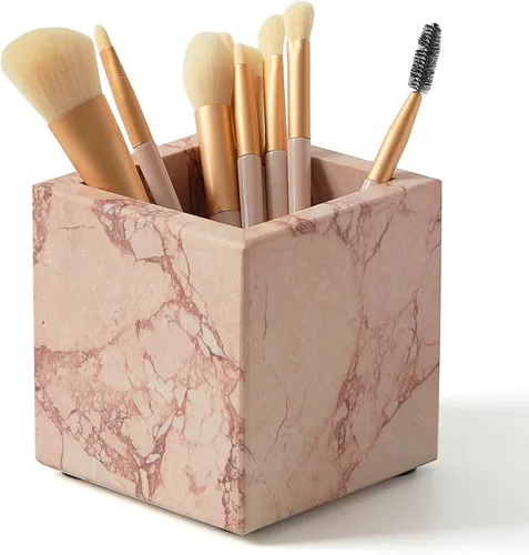 Miniatura 14 de Portacepillos de mármol natural lujoso real y organizador de brochas de maquillaje y soporte para bolígrafos para escritorio, portautensilios