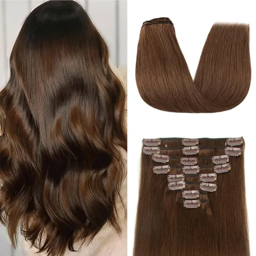 Miniatura 15 de Extensiones de cabello humano con clip, de 18 pulgadas, 8 piezas, color negro azabache, extensiones de cabello humano real para mujer, extensiones