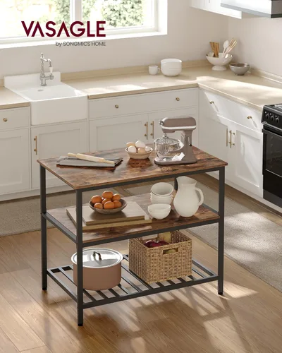 Miniatura 2 de VASAGLE UKKI005B01 - Isla de cocina con 3 estantes, estante de cocina de 39.4 pulgadas de ancho con gran encimera, estructura de acero estable