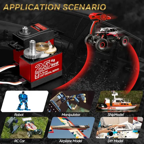 Miniatura 5 de Servo RC de 25KG de alto par, Miuzei Servo Motor impermeable compatible con coche RC 1/8, 1/10, dirección de engranaje metálico completo con asta