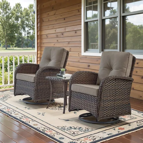 Miniatura 69 de Belord Sillas de Mimbre Giratorias Mecedoras para Patio - Juego de 2 Sillas Mecedoras Giratorias para Exteriores con Mesa Auxiliar de Ratán, Silla