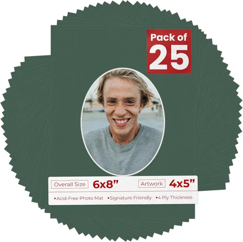 Miniatura 60 de Alfombrilla de 6 x 8 pulgadas, corte biselado para fotos de 4 x 5 pulgadas, diseño ovalado de color gris medio, sin ácidos, mate para proteger tus