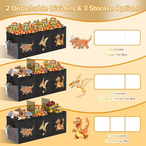 Miniatura 7 de Caja de juguetes extra grande, plegable, resistente, organizadora de juguetes, cestas de dinosaurios con tapas para niños y niñas, sala de estar