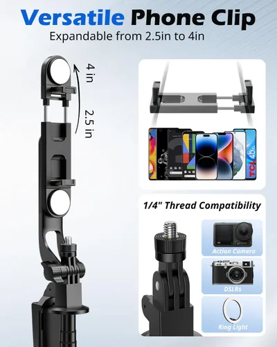 Miniatura 5 de UBeesize Palo de Selfie Trípode Extensible de 64 pulgadas con Luz y Control Remoto, Soporte de Trípode Ajustable para Teléfono para iPhone 17-11