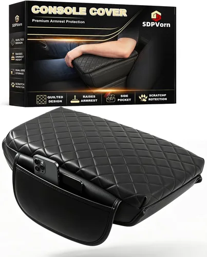 Reposabrazos para consola central de Jeep Wrangler con almohadillas y bolsillos organizadores, protector de reposabrazos de cuero sintético negro,