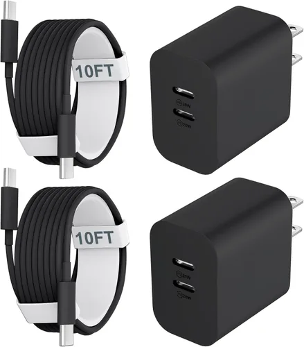 Miniatura 14 de Cargador para teléfono 15/16/17 Pro Max de carga rápida, bloque de carga USB C de doble puerto de 20 W con cable de carga USB C a C de 6.6 pies