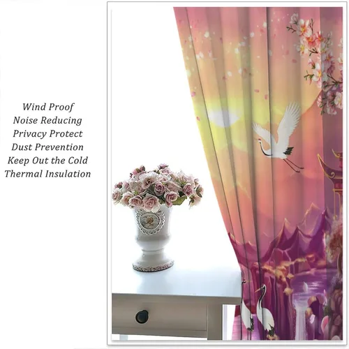 Miniatura 5 de Cortinas de estilo japonés, flor de cerezo, grúa de amanecer, estilo asiático, cortinas opacas para dormitorio, sala de estar, juego de 2 paneles