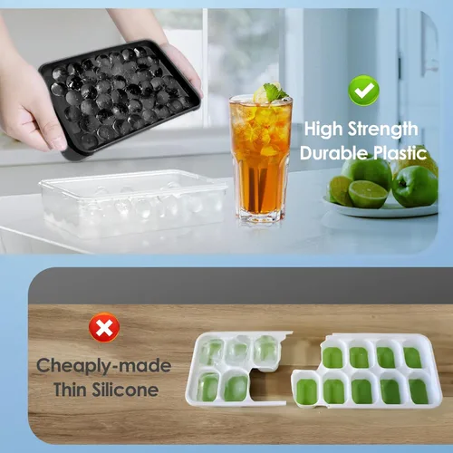 Miniatura 7 de WIBIMEN Bandeja para cubitos de hielo con tapa y contenedor, bandejas de hielo redondas para congelador con tapa, bandejas para cubitos de hielo
