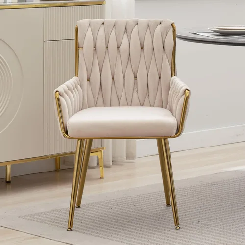 Miniatura 2 de ABET Silla de escritorio de oficina sin ruedas, silla de tocador de terciopelo tejido con respaldo y reposabrazos, cómoda y tapizada con patas
