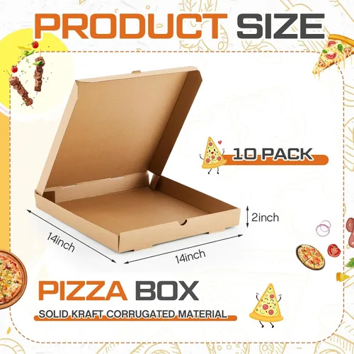 Miniatura 2 de Fullhawl 10 cajas de pizza de 14 x 14 pulgadas, caja de pizza corrugada marrón, resistente a la grasa, cajas de embalaje para tartas caseras