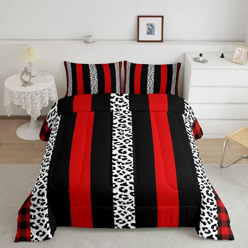Miniatura 29 de Juego de edredón Manfei Leopardo Rosa Tamaño Individual, Juego de ropa de cama con estampado de cebra negro y blanco 2 piezas para decoración