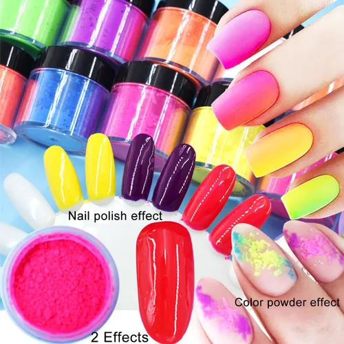 Miniatura 2 de Juego de 12 cajas de pigmento de fósforo de neón en polvo de pigmento de uñas de gran capacidad 240G Fluorescent Nail Glitter Gel Polish 12