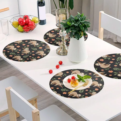 Miniatura 6 de Cute Sloths Black Round Placemat, Washable Heat Protecting Placemats for Kitchen one sizex4