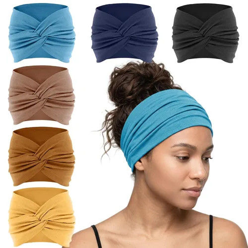 Miniatura 6 de YONUF Diademas anchas para mujer, diademas de nudo trenzado para mujer, banda para el cabello, bufanda, turbante, accesorios color negro, paquete