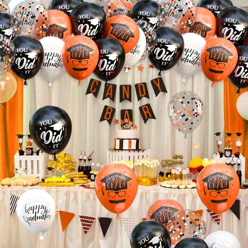 Miniatura 6 de OuMuaMua Paquete de 75 globos de decoración de fiesta de graduación, globos de graduación de 12 pulgadas, globos de graduación de color negro