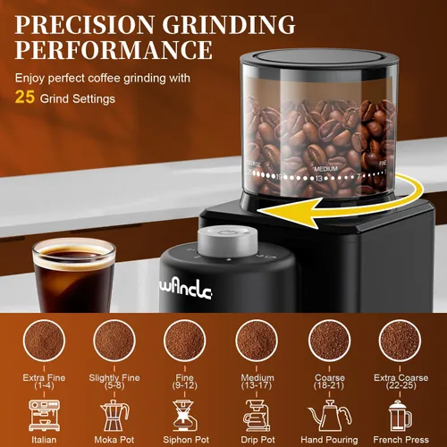Miniatura 2 de Wancle Molinillo de café cónico eléctrico – Molinillo de café automático compacto de 200 W con 25 ajustes ajustables, molinillo de café expreso