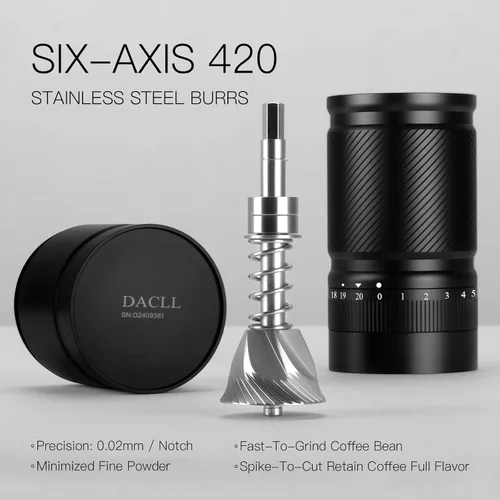 Miniatura 3 de Molinillo de café manual con ajuste numérico externo ajustable, capacidad 1.06 oz con rebabas cónicas de acero inoxidable CNC (negro)
