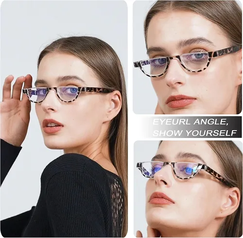 Miniatura 7 de EYEURL - Juego de 5 lentes de lectura de media montura con bloqueo de luz azul para mujeres, lentes de moda sin montura para computadora, anti rayos
