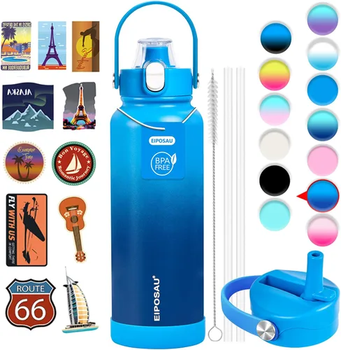 Miniatura 16 de Botella de agua aislada con tapa, bota y calcomanías, botella de acero inoxidable de 24 onzas, sin sudor, mantiene el frío las 24 horas, botella