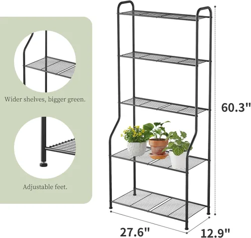 Miniatura 6 de Kitsanery Soporte para plantas de interior y exterior para múltiples plantas, estante de metal resistente de 5 niveles, escalera grande para jardín
