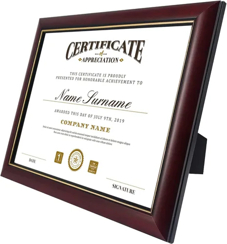 Miniatura 6 de GraduatePro Marco de diploma de certificado de 8.5 x 11, madera maciza y acrílico con protección UV, acabado cereza con ribete dorado