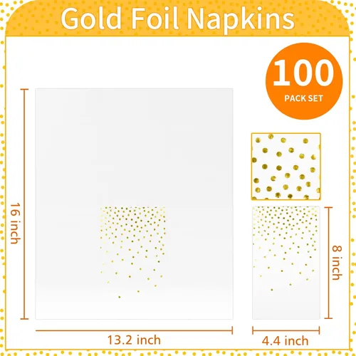 Miniatura 2 de DYLIVeS Paquete de 100 mini servilletas de papel de aluminio blanco y dorado con confeti de lunares, toallas de mano desechables de Navidad