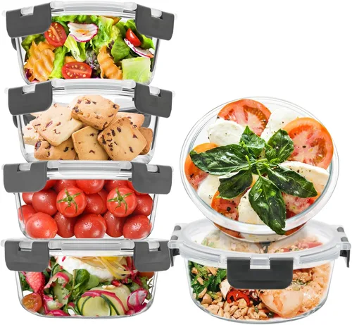 Miniatura 10 de Paquete de 6 recipientes de vidrio para almacenamiento de alimentos con tapas herméticas, recipientes de preparación de comidas para almuerzo