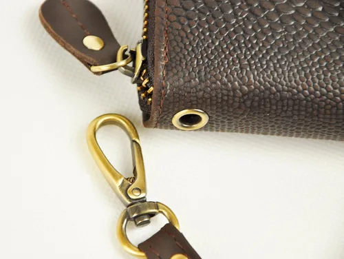 Miniatura 3 de Le'aokuu Unisex calidad cuero genuino cadena embrague mano bolso organizador monedero chequera cremallera cartera 1016, Cocodrilo marrón