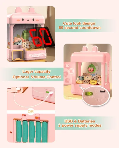 Miniatura 2 de Cxjoigxi - Gran máquina de pinzas para niños y adultos con premios, sonido y luz ajustables, mini máquina expendedora para niñas, juego electrónico