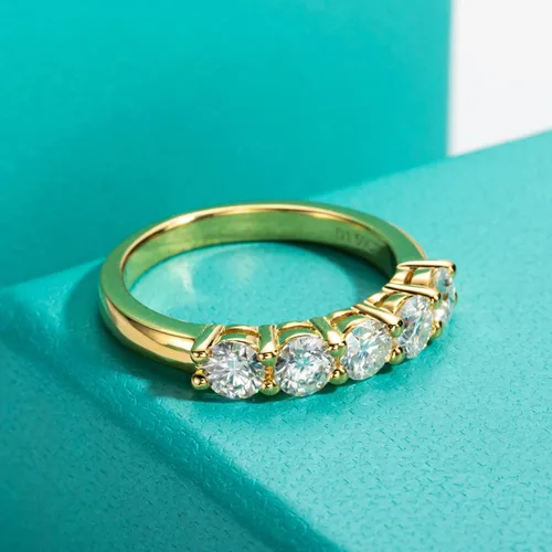 Miniatura 5 de AnuClub 5 Stone Moissanite Ring 1.5cttw D Color Lab Diamond Gold Plated Silver Stackable Rings For Women With Certificate
