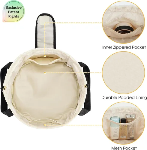 Miniatura 5 de Bolsa de maquillaje con cordón en forma de barril grande, bolsa de cosméticos, organizador de artículos de tocador para mujeres, A-Negro