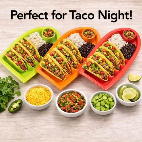 Miniatura 7 de Juego de 3 platos para tacos, bandejas divisoras de plástico para tacos con ranuras de pie, sin BPA, aptas para lavavajillas y microondas
