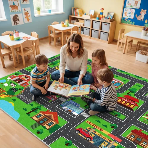 Miniatura 3 de Alfombra de juegos para niños, alfombra de juegos con tráfico de vida urbana, alfombra de juegos para niños, alfombra de juego educativo para niños