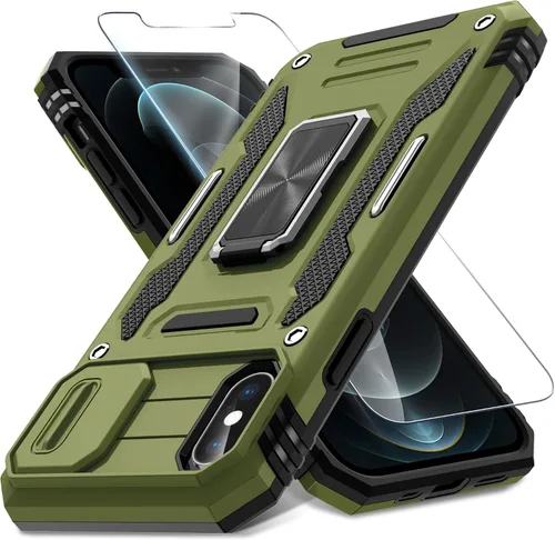 Miniatura 281 de DEERLAMN Funda para iPhone Xs Max con funda deslizante para cámara + protector de pantalla, soporte giratorio de anillo de grado militar a prueba