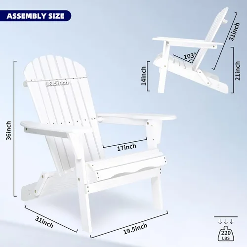 Hemlock - Juego de muebles de madera para patio, silla Adirondack plegable, juego de bar de patio con sillas para balcón, sillas para patio Blanco