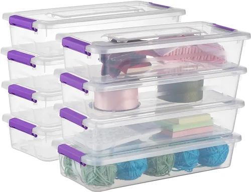 Miniatura 11 de Contenedores de almacenamiento de plástico transparentes para manualidades con mango gris, caja organizadora con tapas duraderas, contenedores