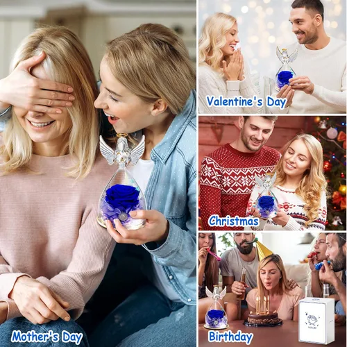 Miniatura 4 de Flores de cumpleaños para mujer: regalo de rosa preservada para mamá, abuela, esposa, amiga, enfermera; figuras de ángel de cristal con luz LED
