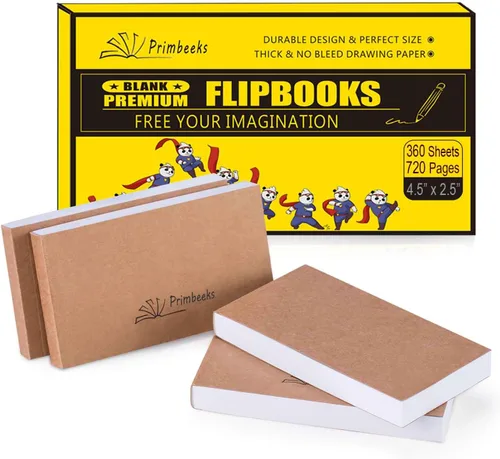 PRIMBEEKS Papel Premium en Blanco para Flip Book, paquete de 4 (90 hojas, 180 páginas por paquete) Kit de Flip Books Sin Traspaso, Papel de