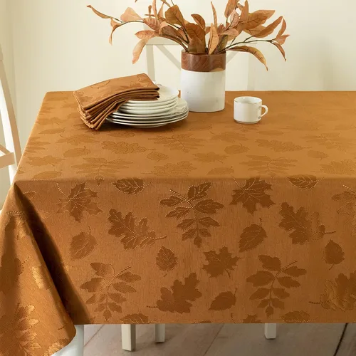 Benson Mills - Mantel de tela de damasco Harvest Legacy para otoño, temporada de cosecha y Acción de Gracias (color ámbar bronce, 52 x 52 pulgadas,