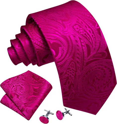 Miniatura 142 de Barry.Wang - Juego de corbata de seda para hombre, diseño de cachemira, pañuelo y gemelos de bolsillo