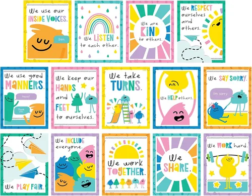 Carson Dellosa - Juego de 14 pósteres de 14 piezas con reglas de aula, arte de pared motivacional de 8.5 x 11 pulgadas con afirmaciones positivas
